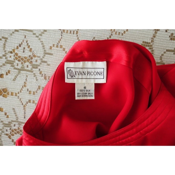 Vintage 80s Red Silk Satin Long Sleeve Top sz 6 - Picture 4 of 5